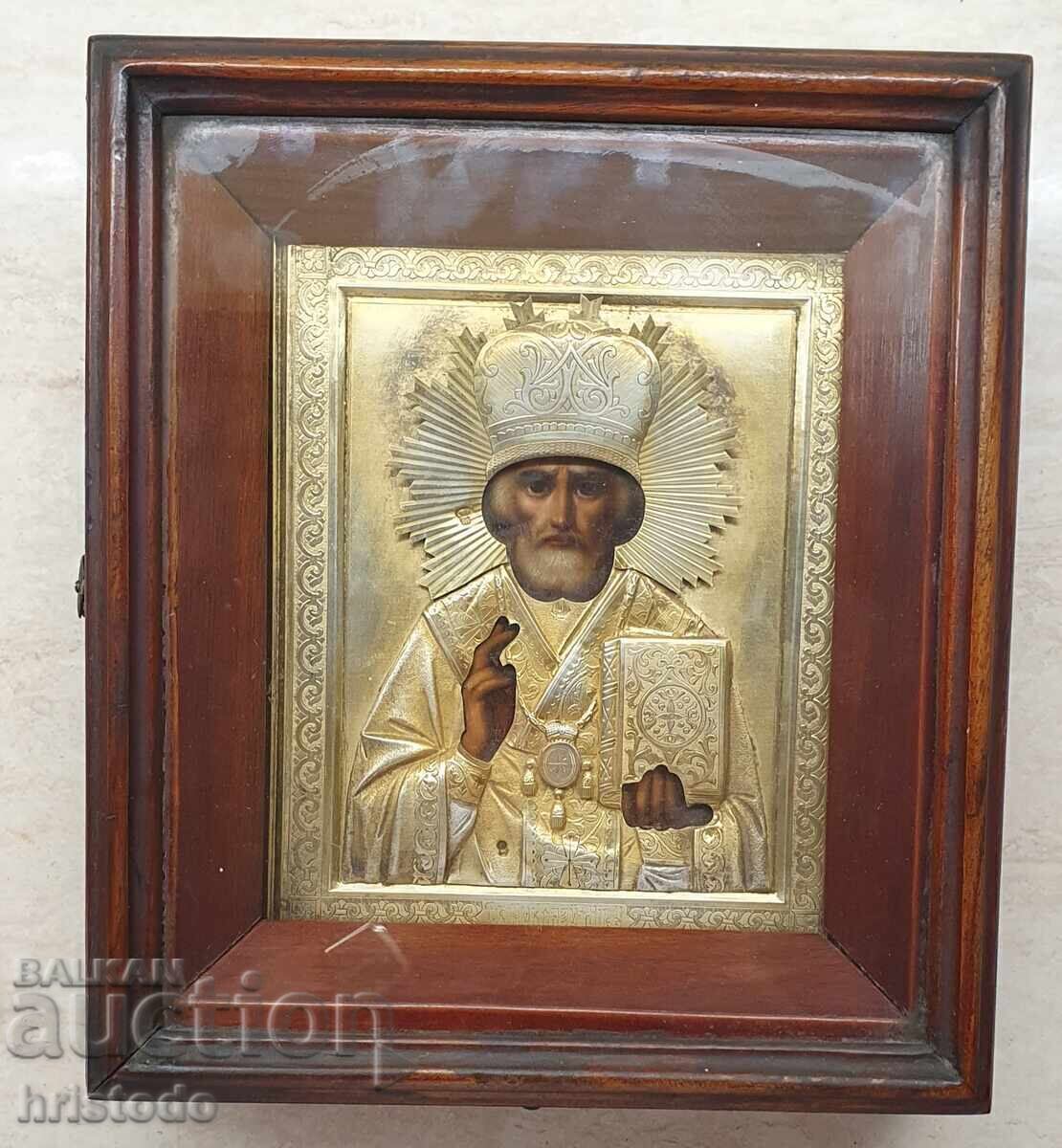 Руска царска сребърна икона 84 Св.Николай