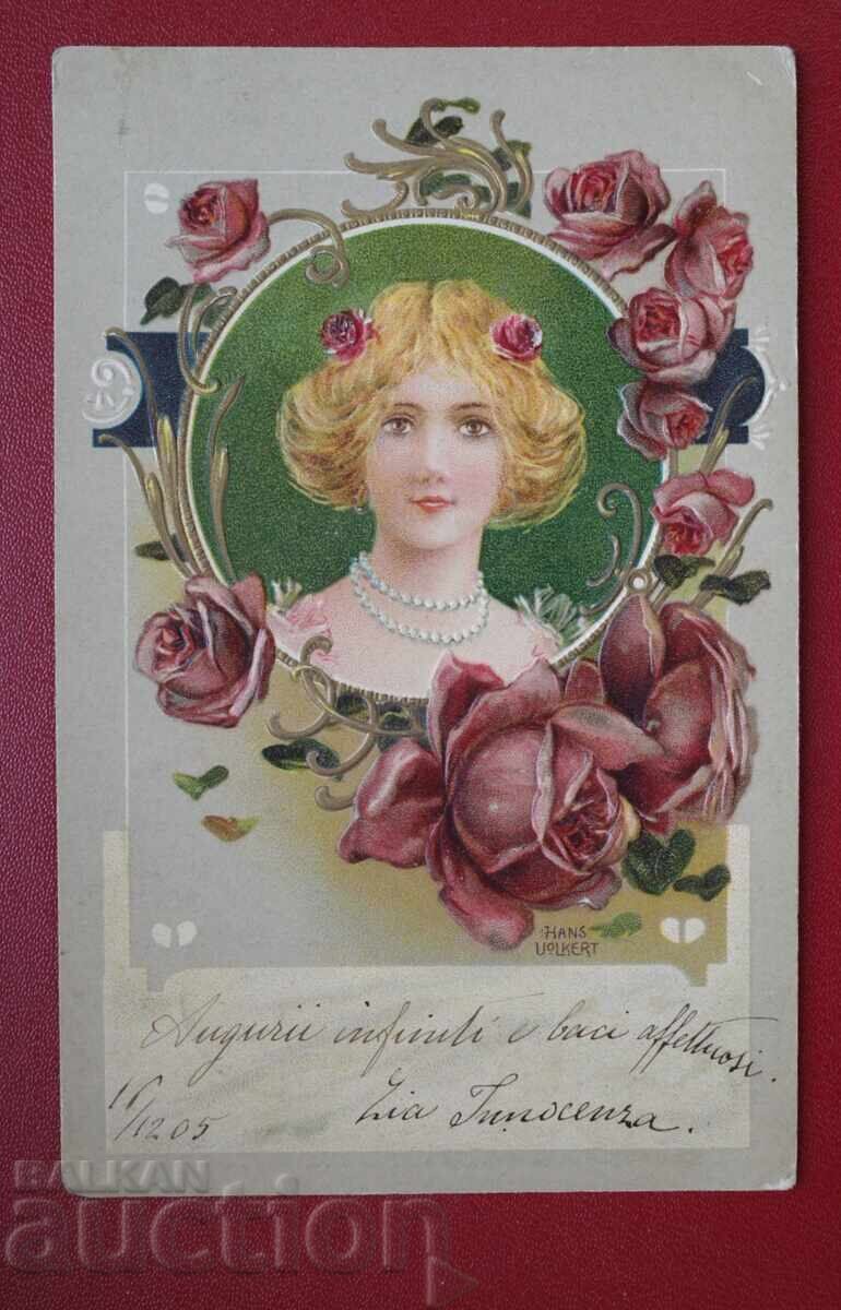 Felicitare originală - Hans Volkert Art Nouveau