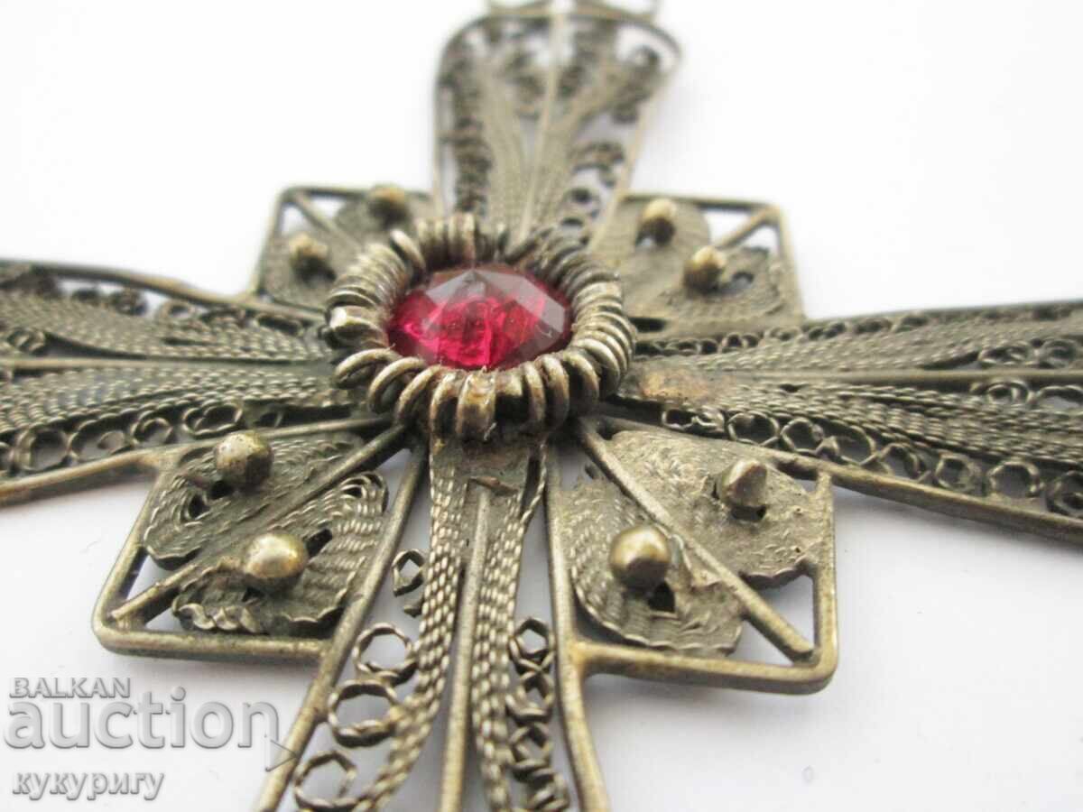 Μεγάλος, παλαιός, θρησκευτικός σταυρός φιλιγκράν - 6