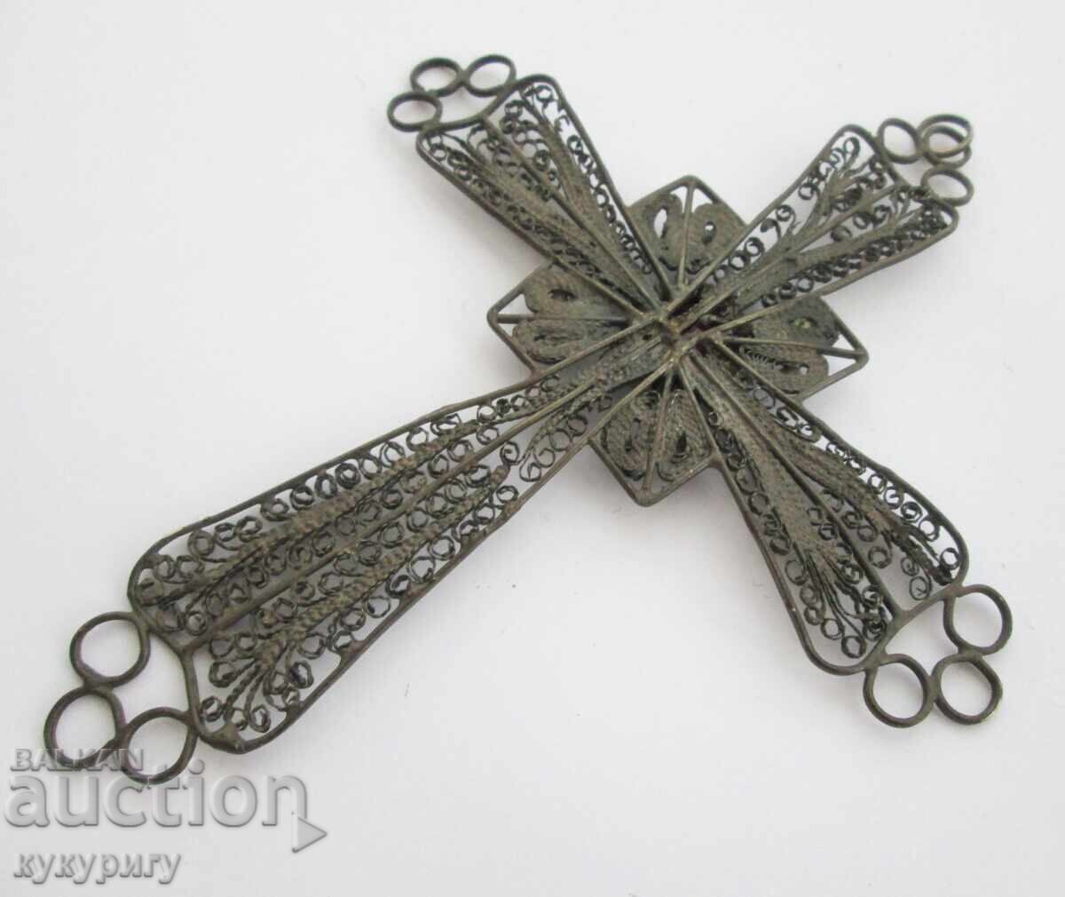 Μεγάλος, παλαιός, θρησκευτικός σταυρός φιλιγκράν - 7