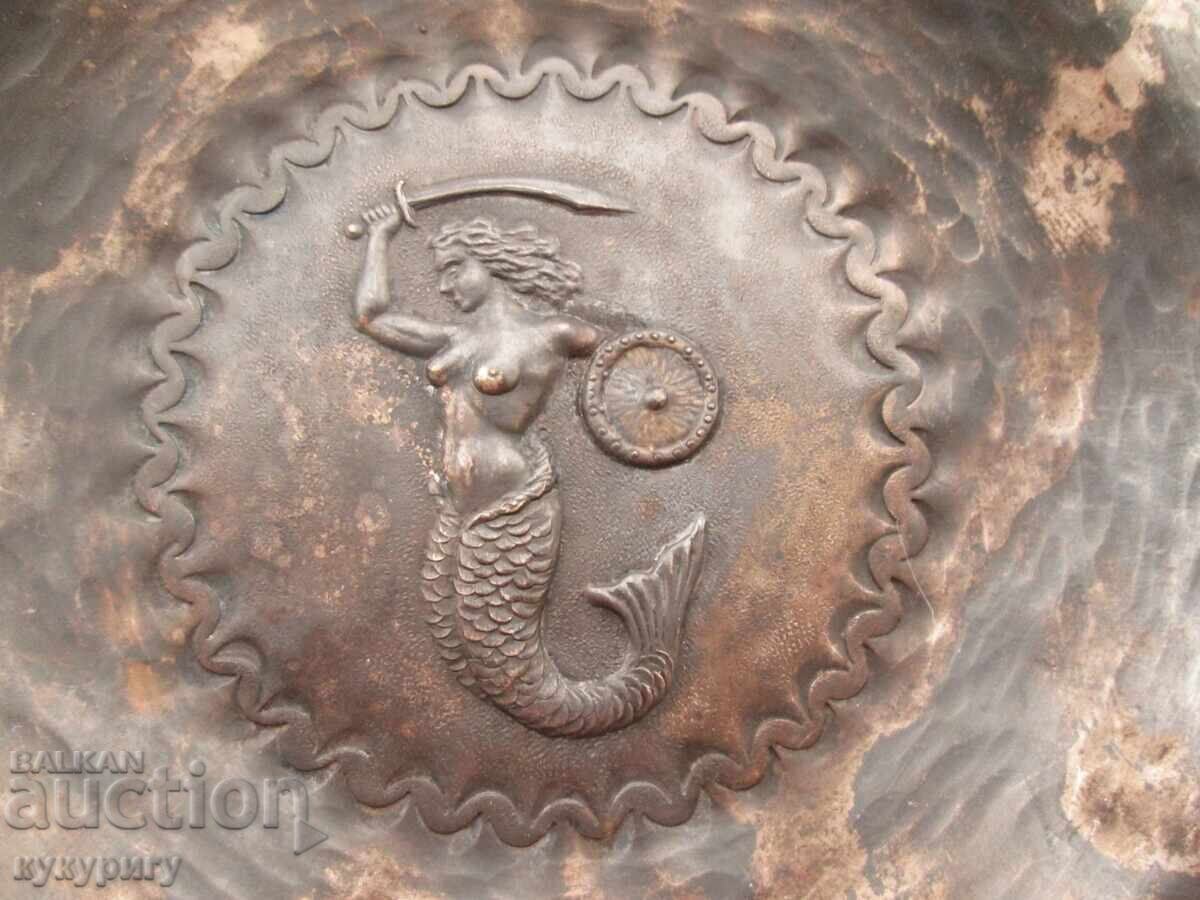 Old handmade metal wall plate with a mermaid with price 15.00 BGN | € 7.67 Old handmade metal wall plate with a mermaid with price 15.00 BGN | € 7.67