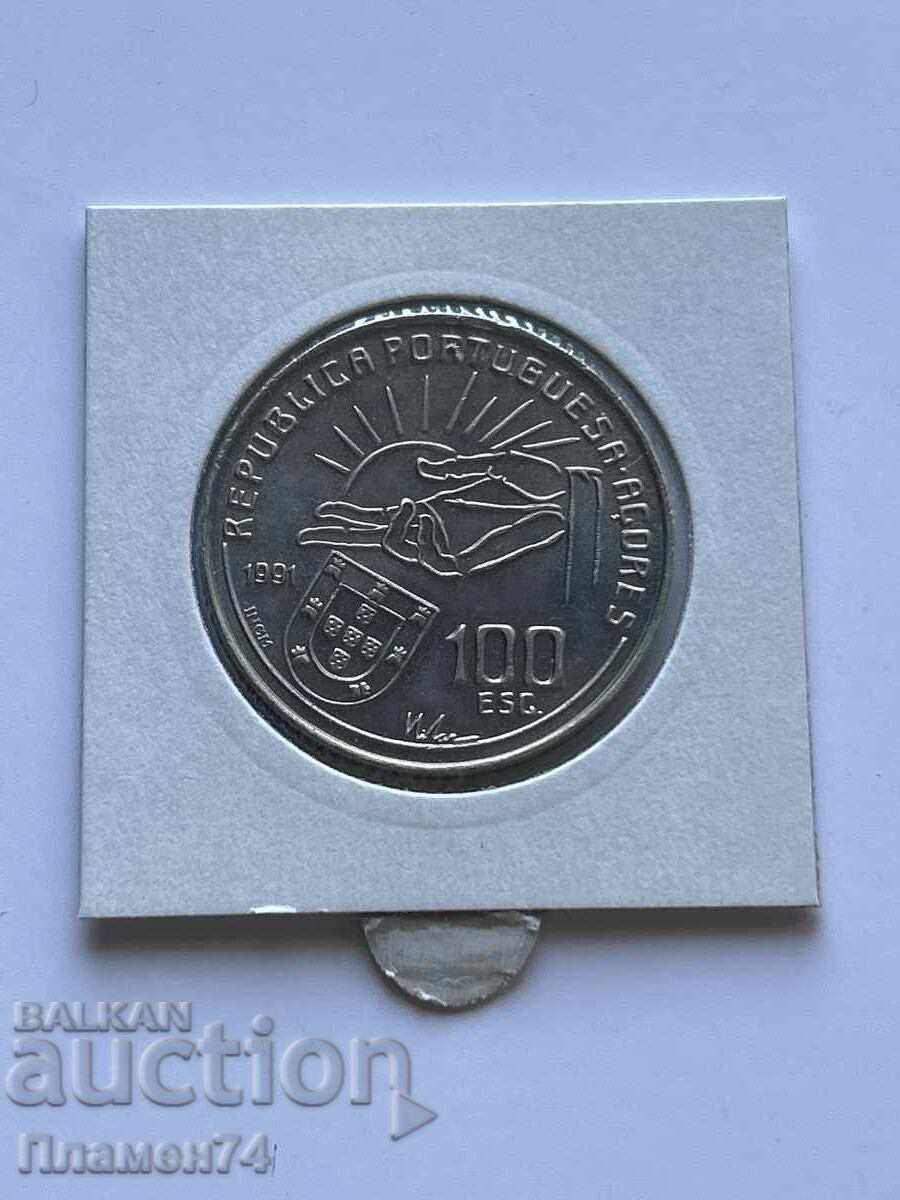 100 ескудо 1991 Азорски острови Антеро дьо Кентал