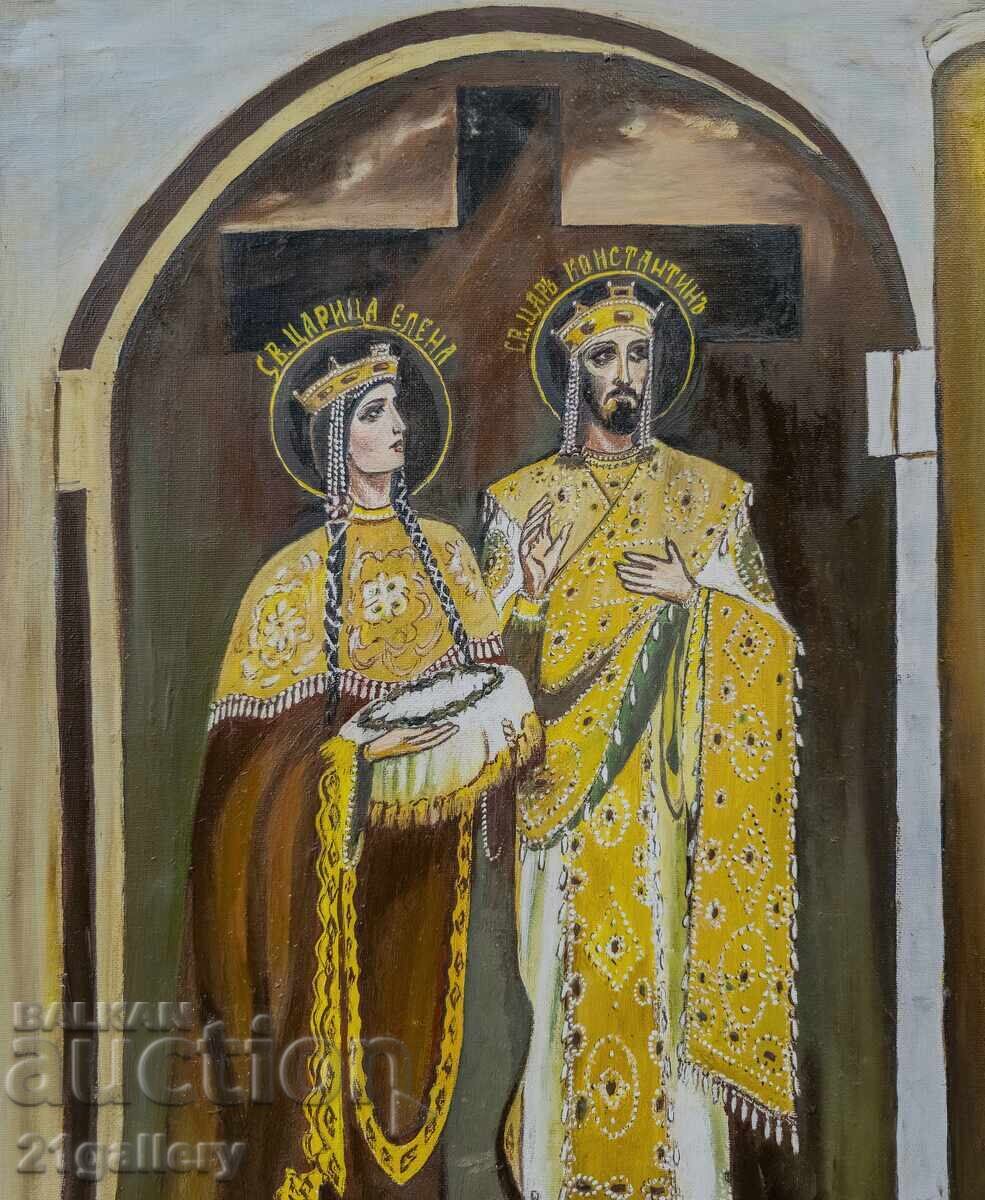 Oil painting, religious theme, St. Constantine and Helen with price 400.00 BGN | € 204.52
