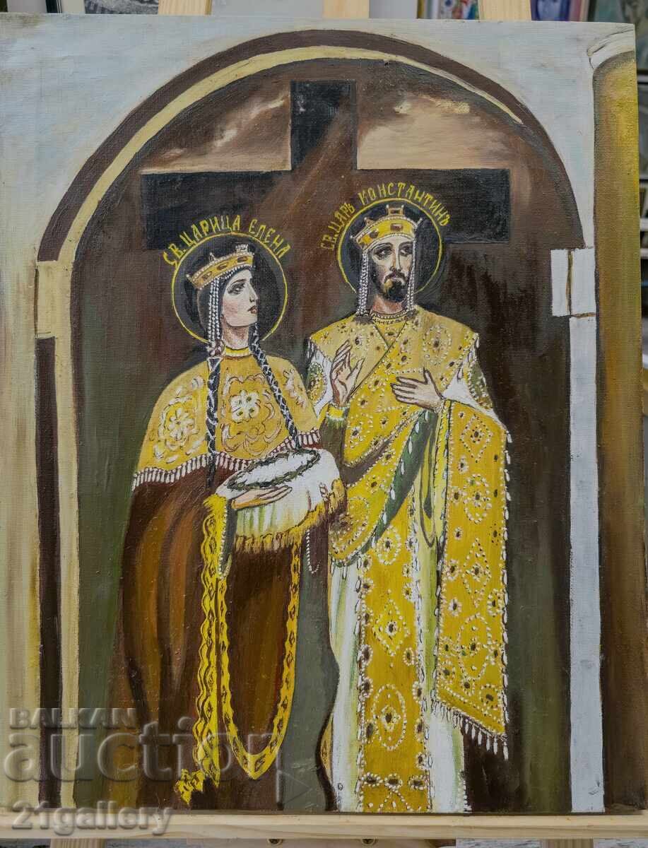 Auction  Oil painting, religious theme, St. Constantine and Helen