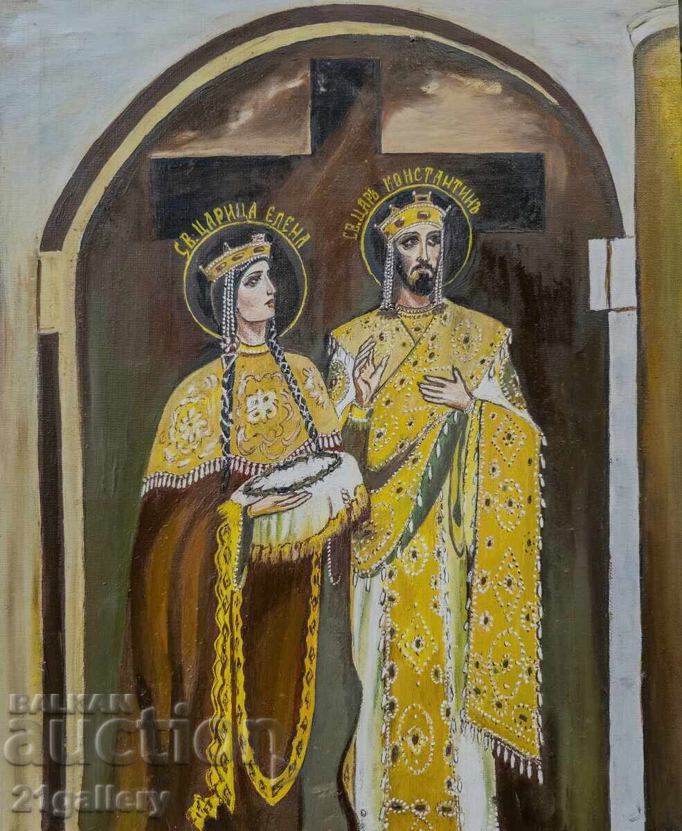 Oil painting, religious theme, St. Constantine and Helen