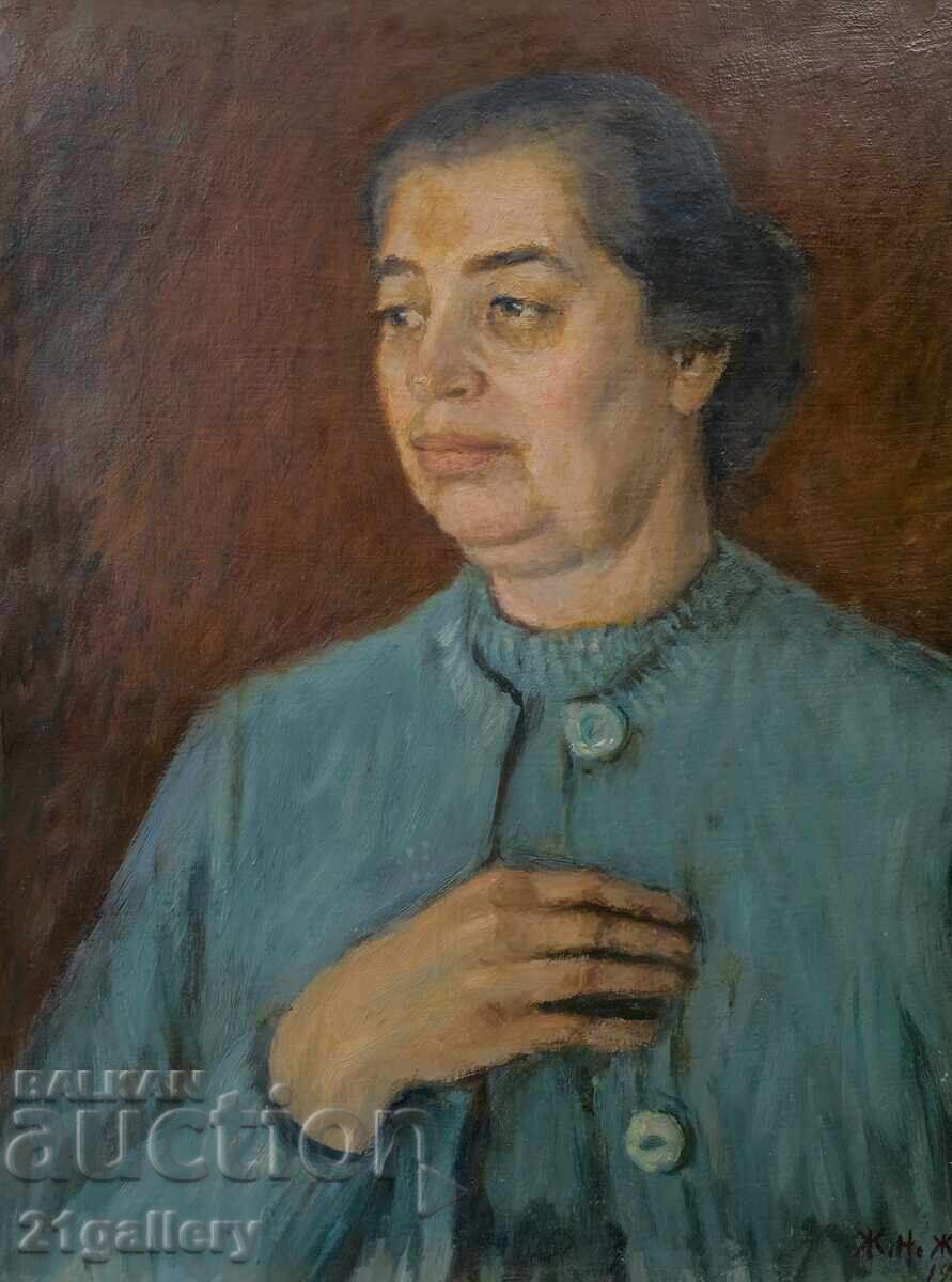 Female portrait painting oil paints signed 1966 with price 550.00 BGN | € 281.21