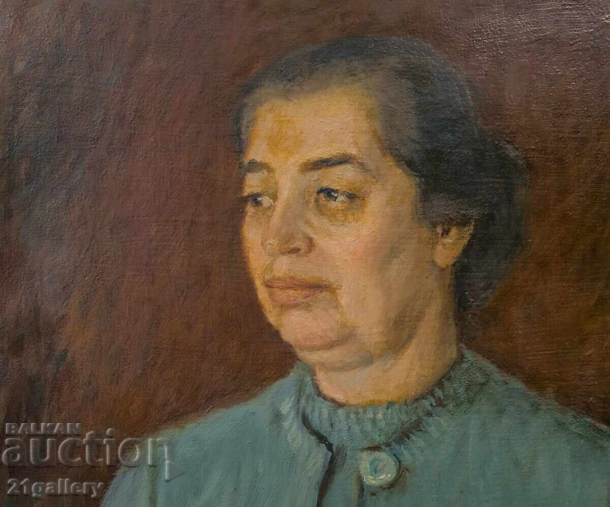 Auction  Female portrait painting oil paints signed 1966