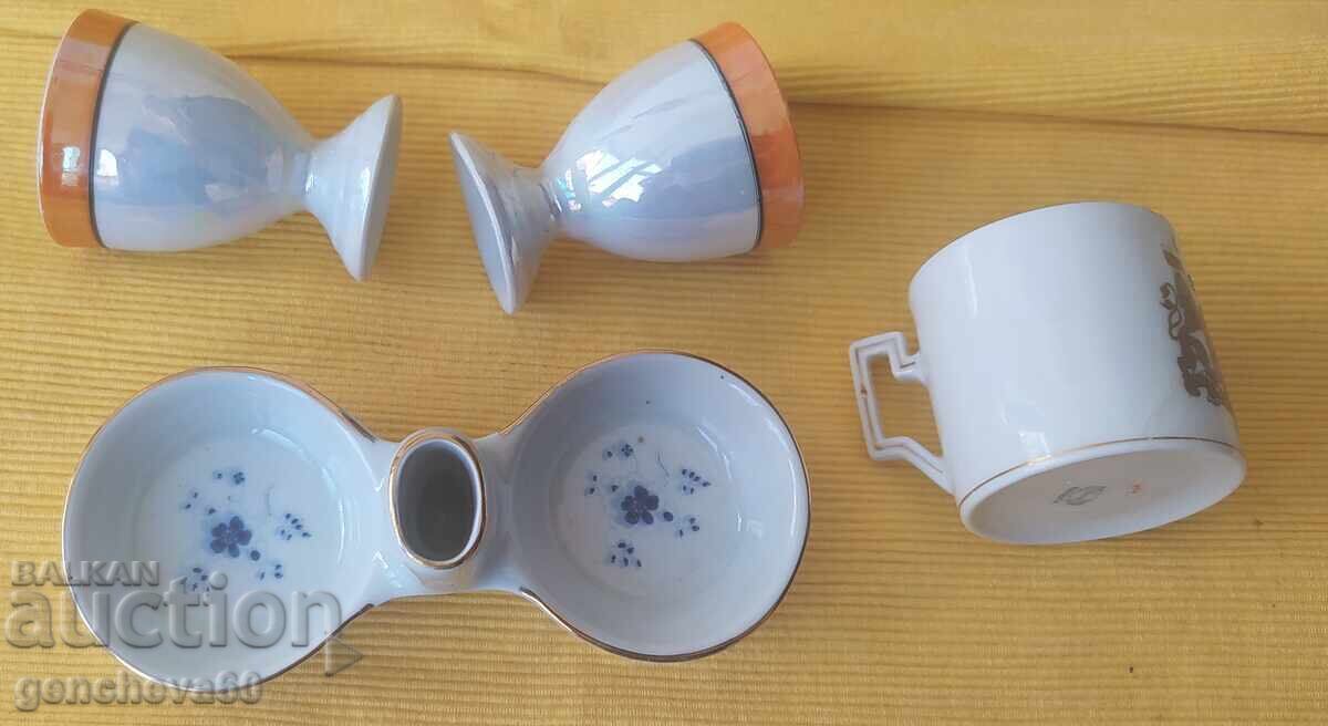 Auction  Antique porcelain salt shaker Vida and egg cups