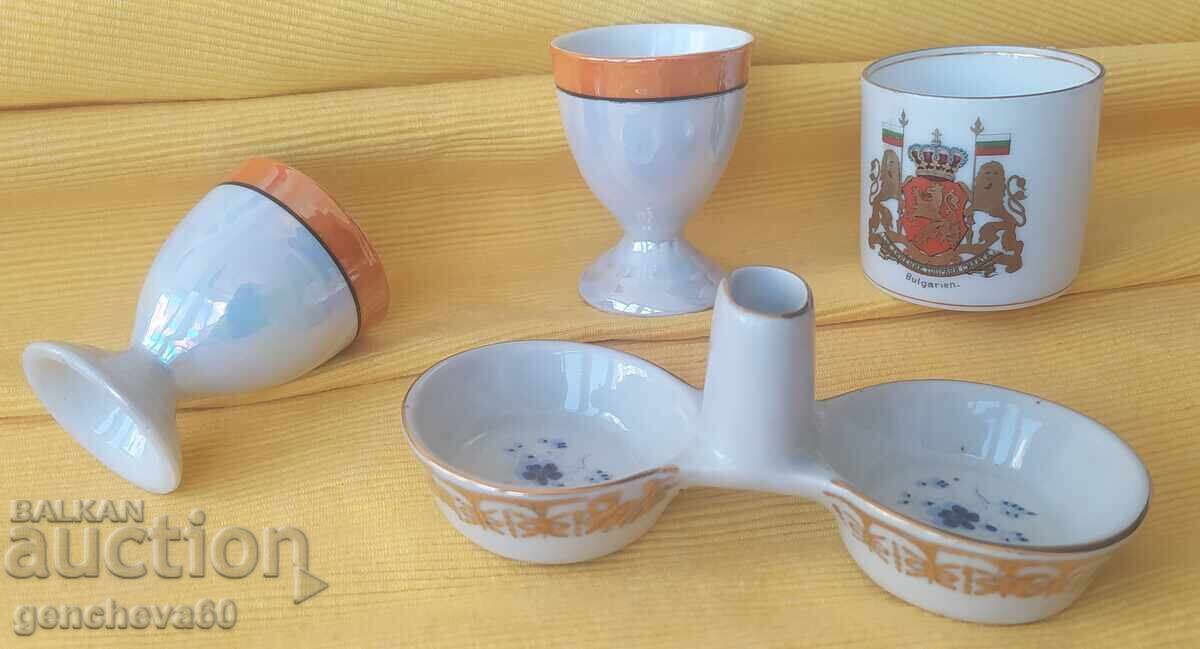 Антикварна порцеланова солница Вида и чашки за яйца