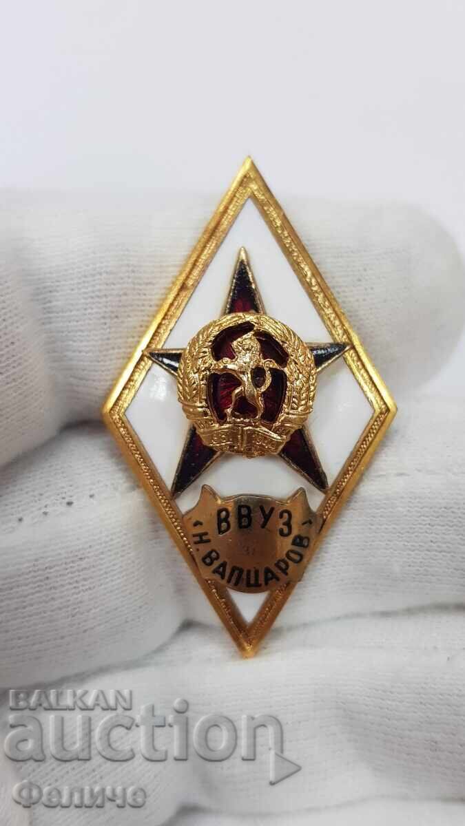 Collectible military badge, rhombus "VVUZ" N. Vaptsarov 1970-1980
