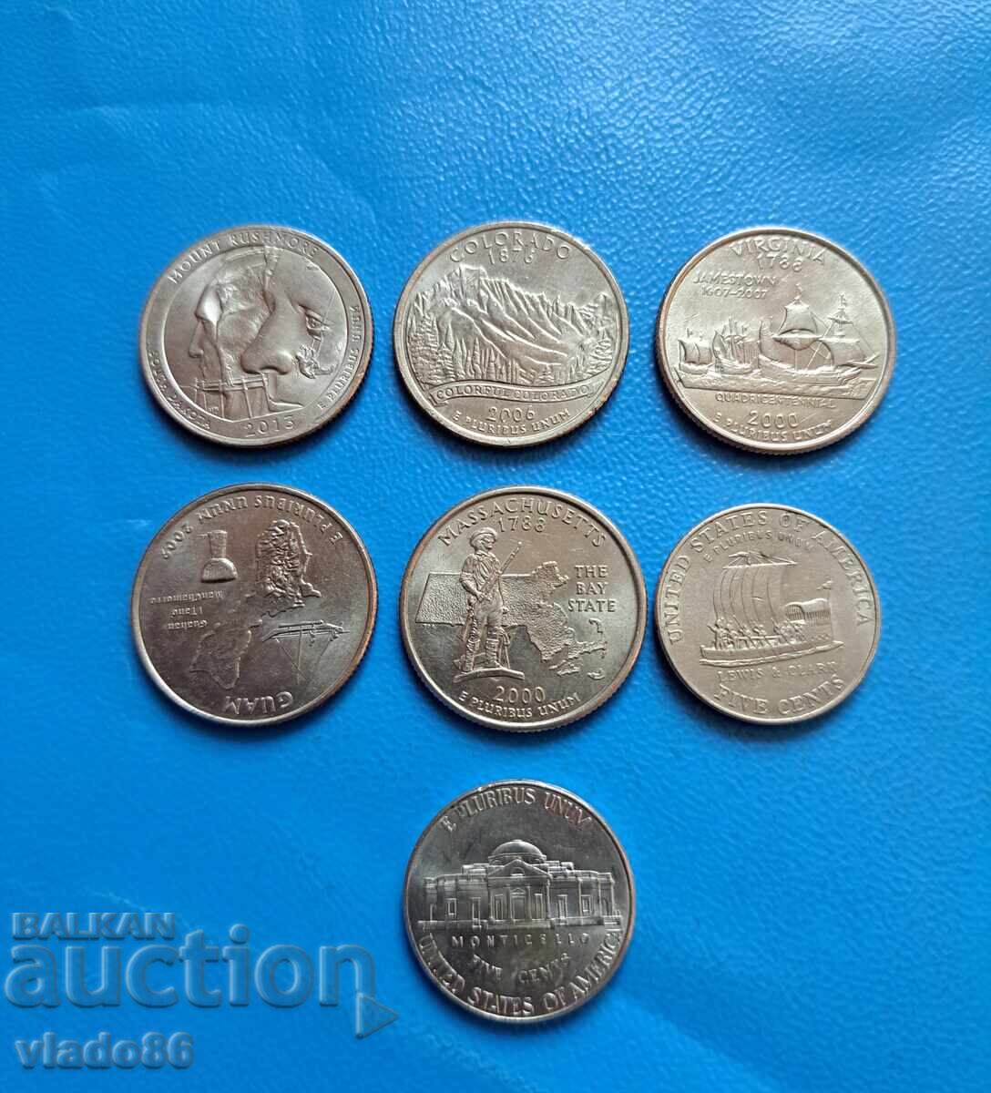 Παρτίδα επετειακών κουόρτερ, επετειακά 5 σεντ ΗΠΑ με τιμή 10.00 BGN | € 5.11 Παρτίδα επετειακών κουόρτερ, επετειακά 5 σεντ ΗΠΑ με τιμή 10.00 BGN | € 5.11