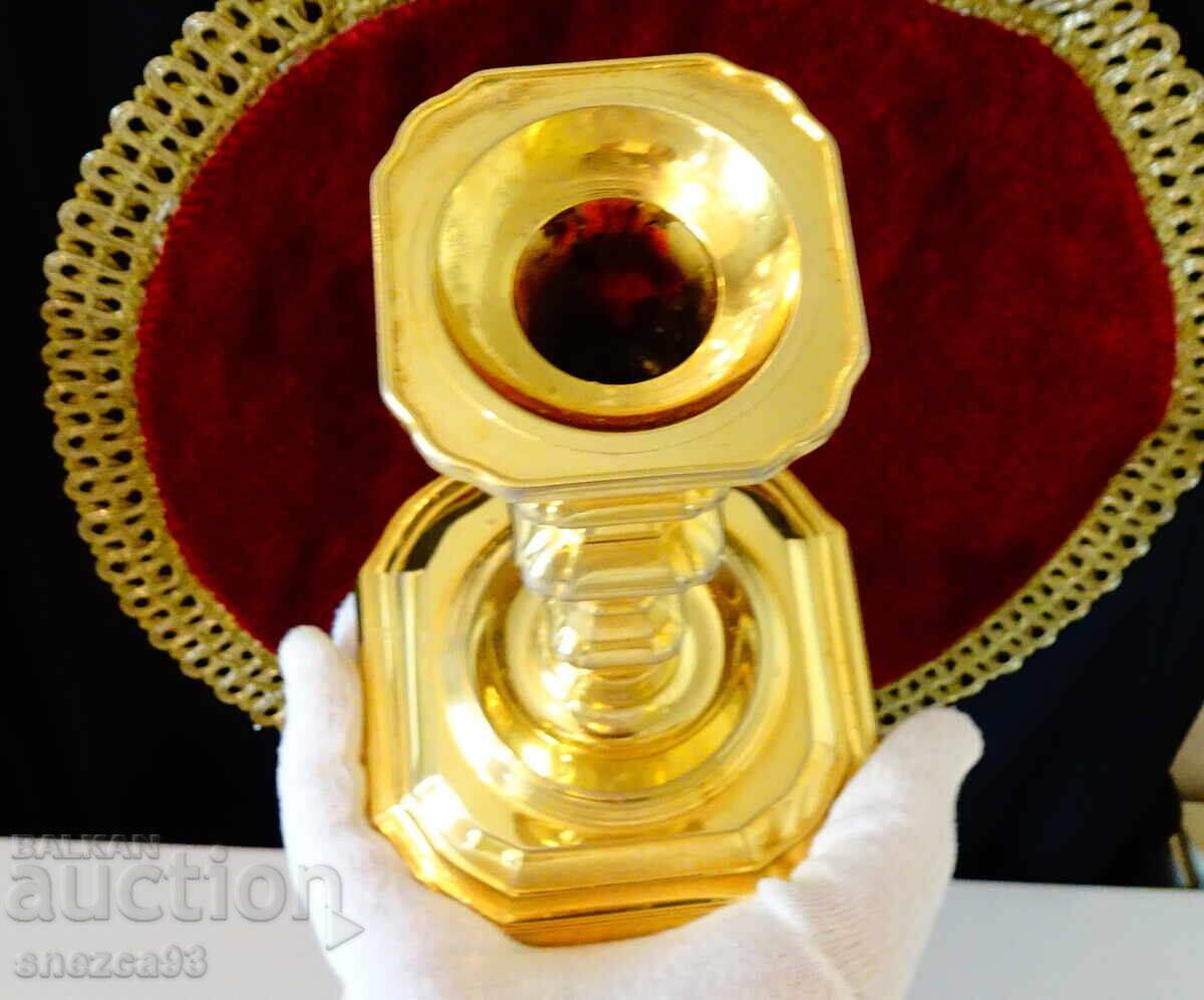 Bronze candlestick BMF, thick gold plating, 565 g - 5