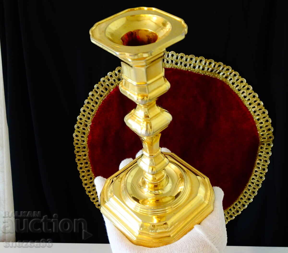 Bronze candlestick BMF, thick gold plating, 565 g