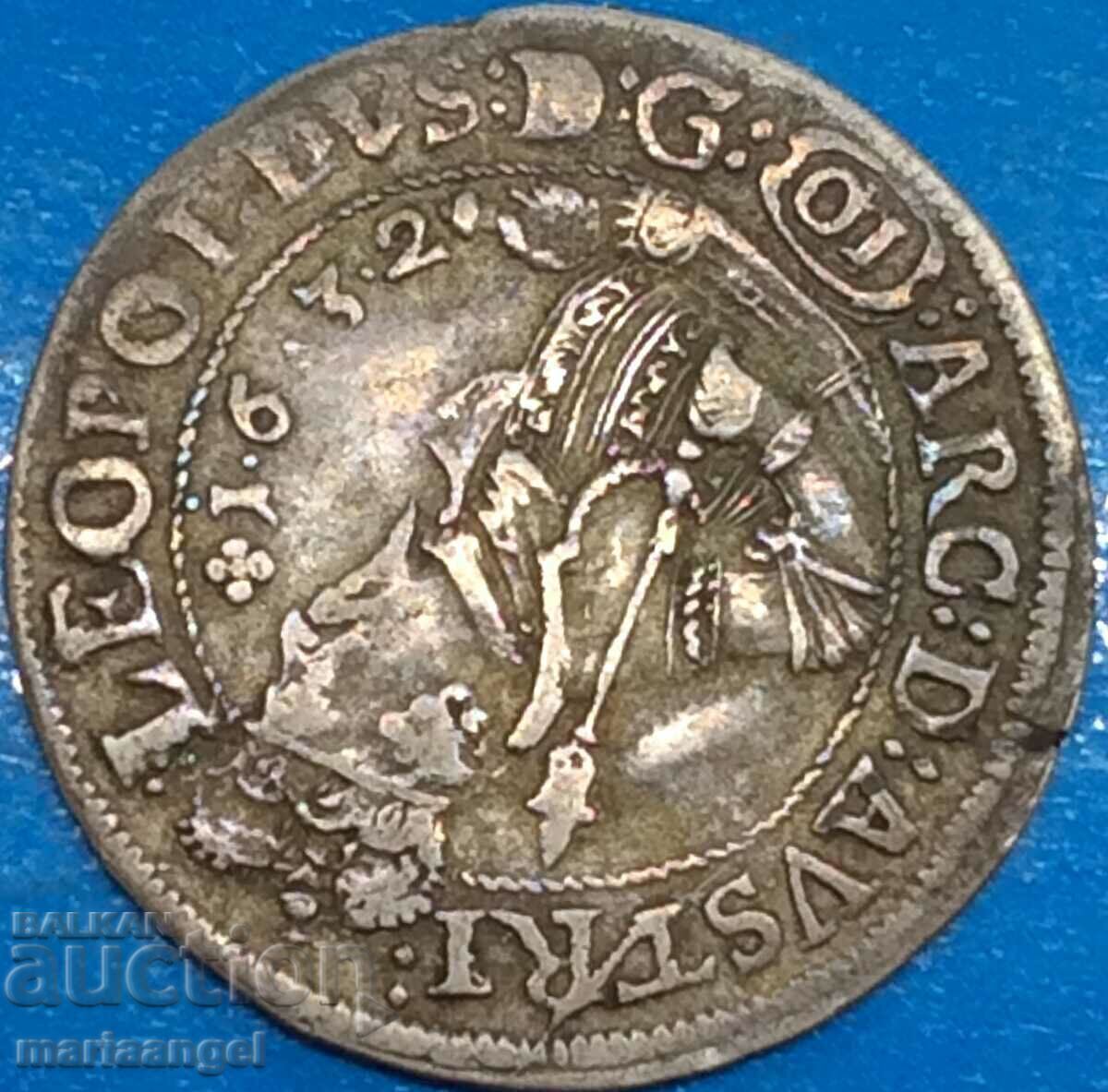 Austria 10 Kreuzer 1632 Leopold V Tyrol Silver - RARE!!! - 5 Austria 10 Kreuzer 1632 Leopold V Tyrol Silver - RARE!!! - 5
