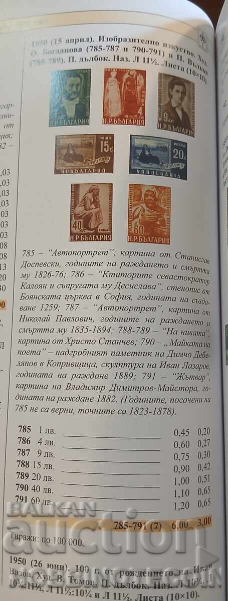 Auction  BULGARIA FINE ART CACHE BK 785 791 - 1950 MNH