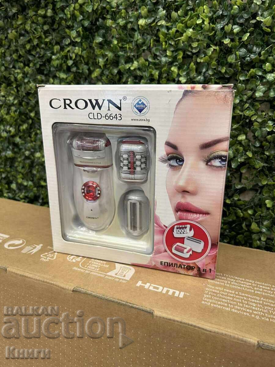 Epilator Crown CLD-6643, 2 speeds, 3 attachments - new Epilator Crown CLD-6643, 2 speeds, 3 attachments - new