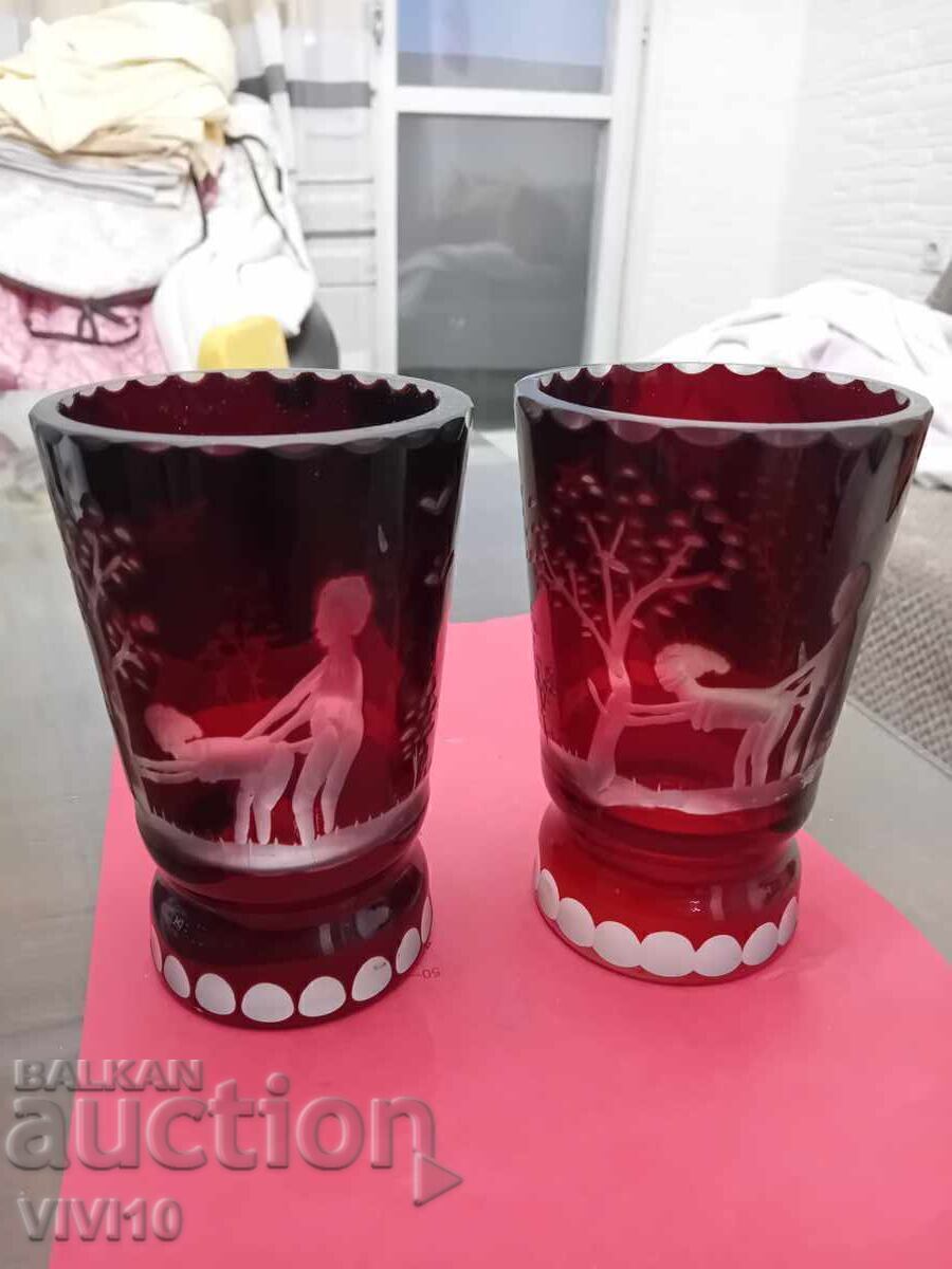 2 Antique Bohemia Glasses, Erotic