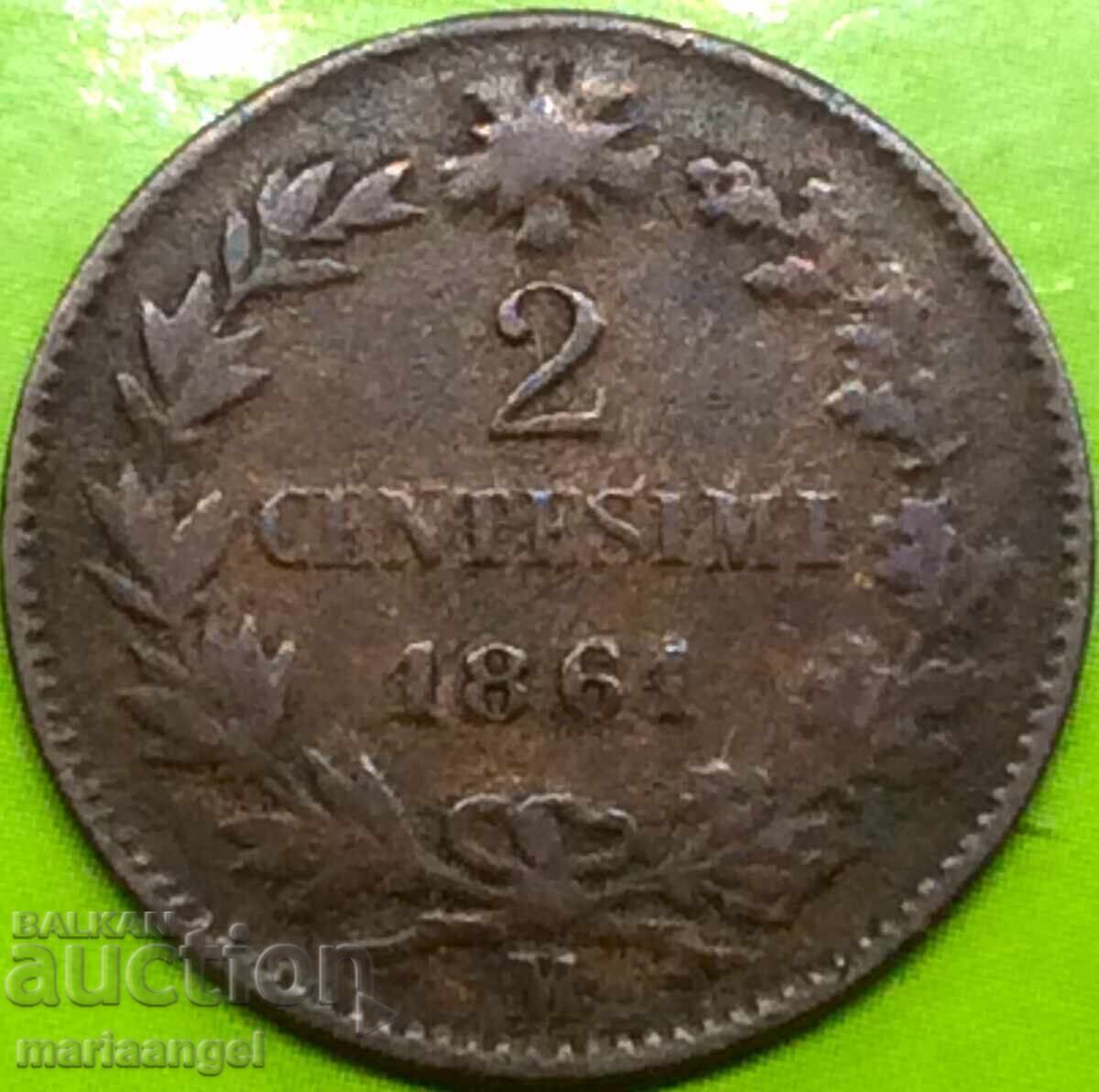 2 centesimi 1861 M - Milano Italia