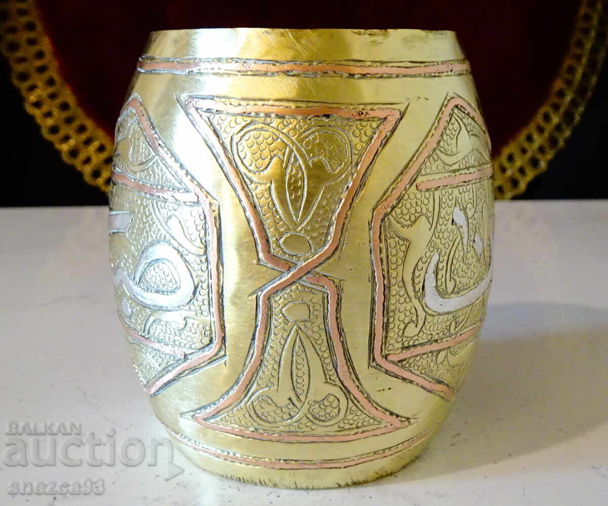 Персийска бронзова чаша за вино със сребро и мед. - 6 Персийска бронзова чаша за вино със сребро и мед. - 6