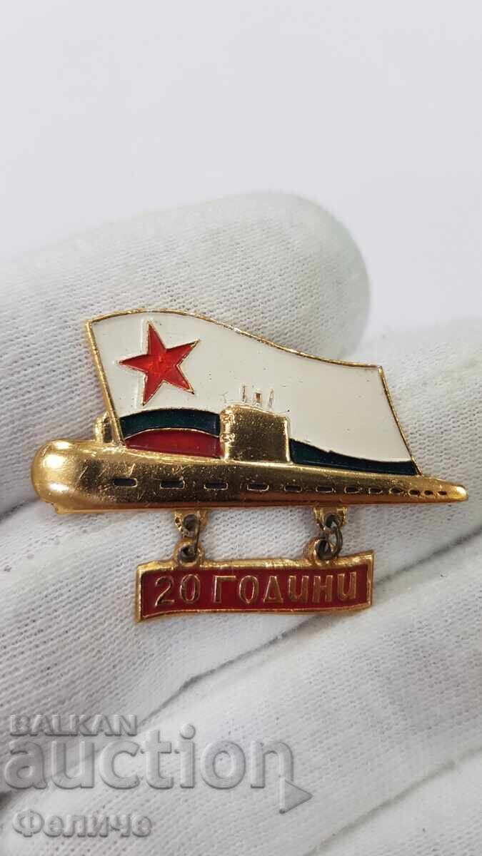 Изключително рядък подводничарски знак 20 години Служба