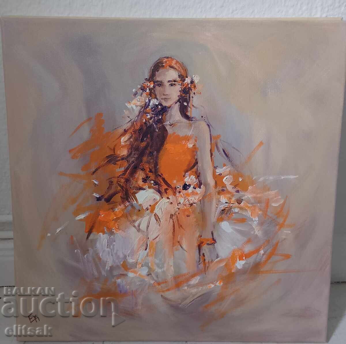 Картина маслени бои "Момиче в оранжево"