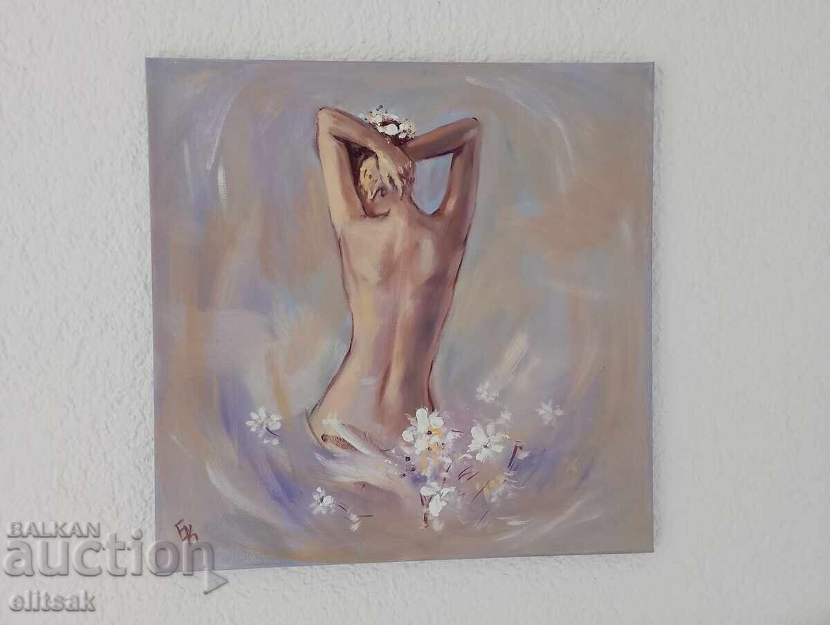 Картина маслени бои "Момиче с орхидеи"