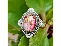 Silver ring with Red Rose Dahlia