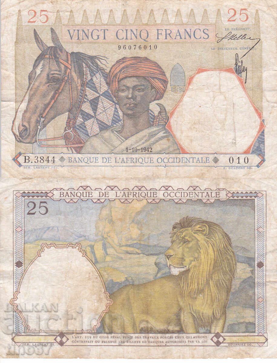 tino37- ФРЕНСКА ЗАПАДНА АФРИКА - 25 ФРАНКА - 1942г