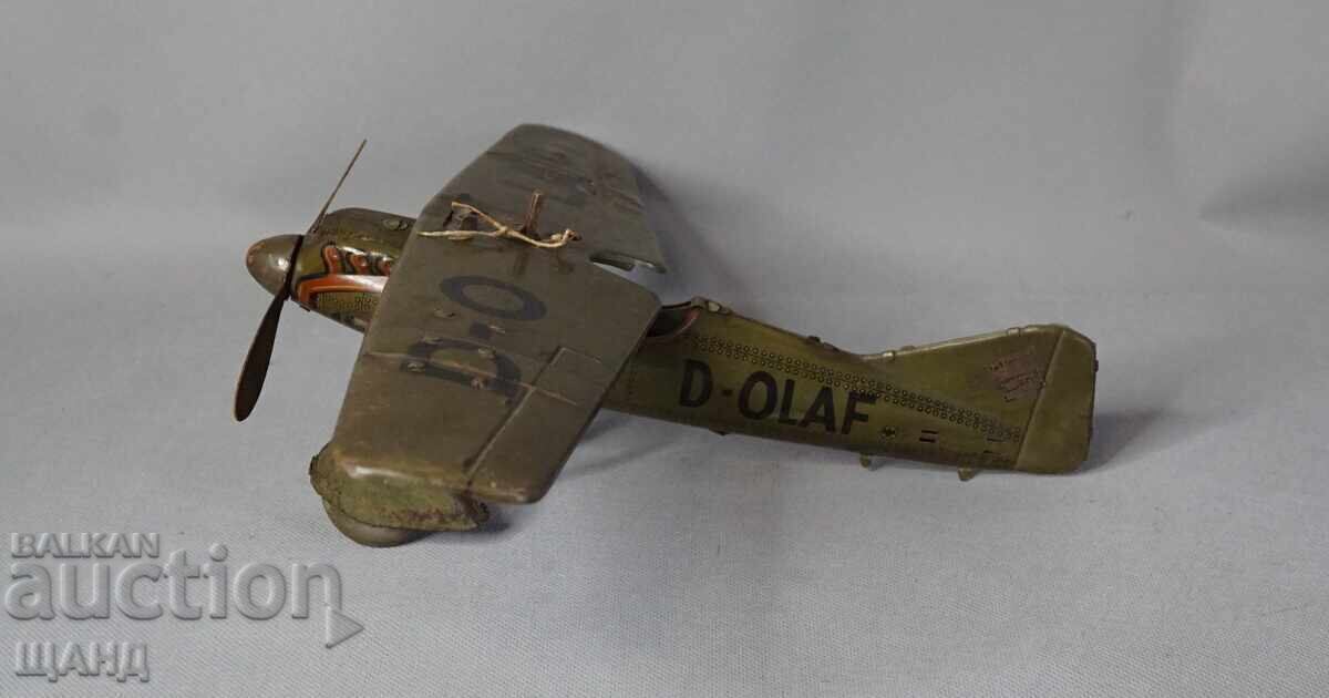 1930 Tippco Γερμανικό μεταλλικό μηχανικό παιχνίδι, μοντέλο αεροπλάνο