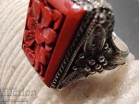 Εξαιρετικό ασημένιο δαχτυλίδι φιλιγκράν, χειροποίητη πλάκα