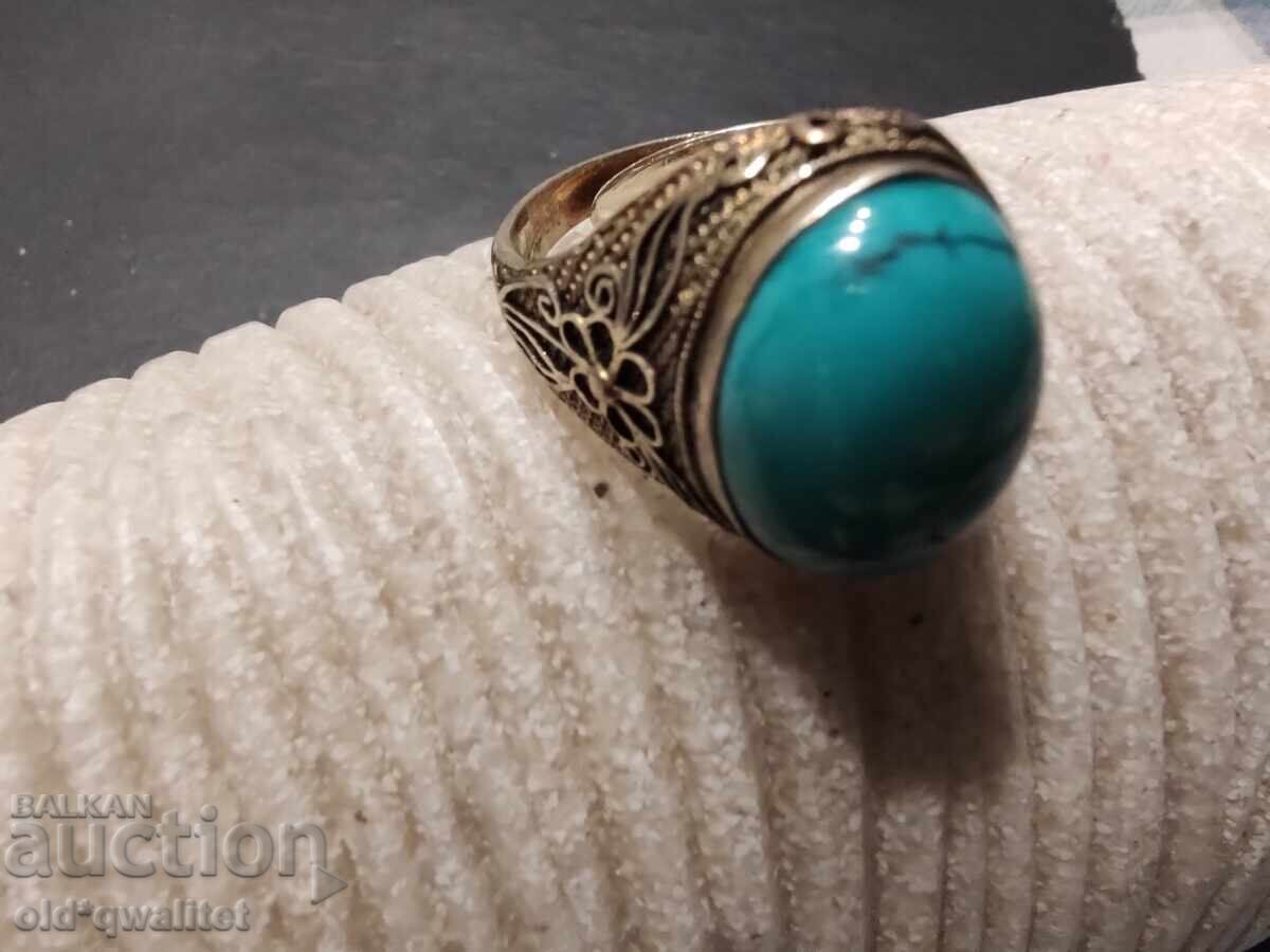 Livrarea Inel de argint filigranat neobișnuit, Turcoaz natural