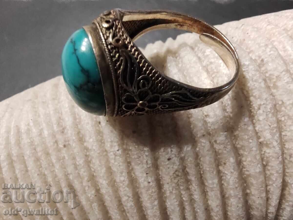 Inel de argint filigranat neobișnuit, Turcoaz natural - 5