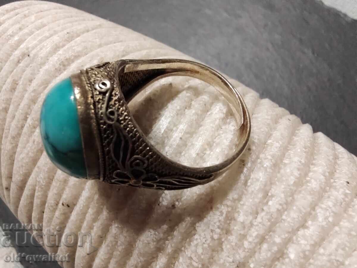 Inel de argint filigranat neobișnuit, Turcoaz natural - 6
