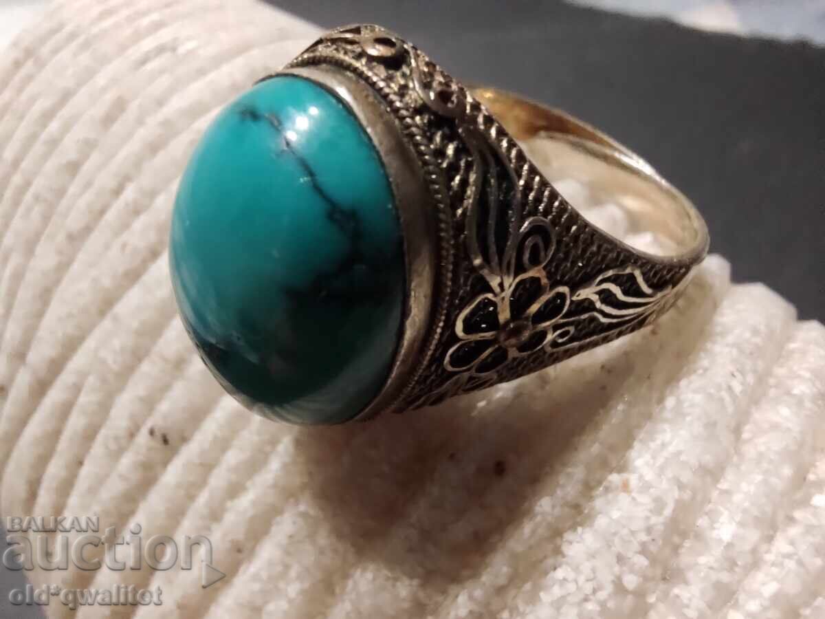 Inel de argint filigranat neobișnuit, Turcoaz natural - 7