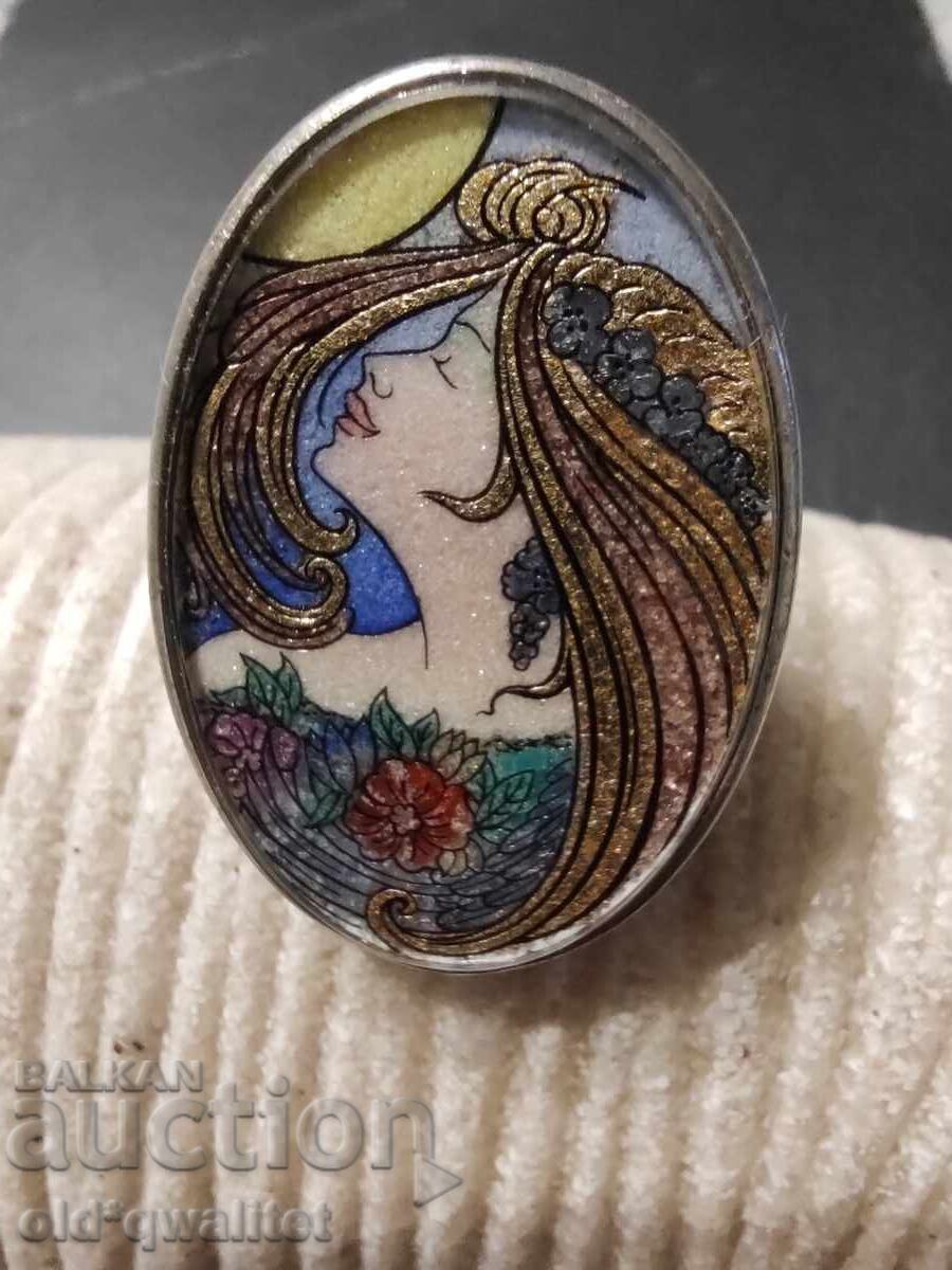 Необикновен сребърен пръстен, изкуство ест. Камъни, рисуван Необикновен сребърен пръстен, изкуство ест. Камъни, рисуван