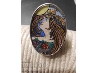 Необикновен сребърен пръстен, изкуство ест. Камъни, рисуван