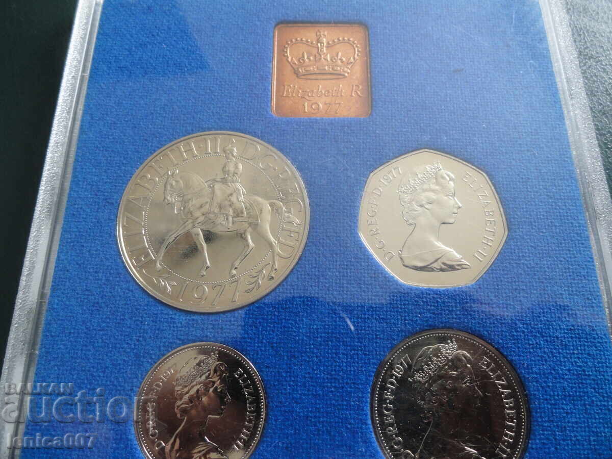 Auction  UK 1977 - Coin set + medal (UNC)