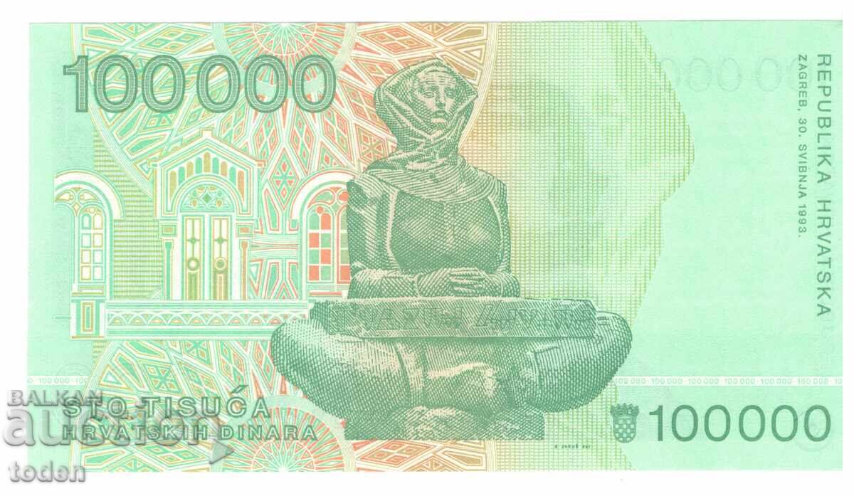 Croatia - 100,000 Dinara - 1993 - P# 27a - Paper with price 2.00 BGN | € 1.02