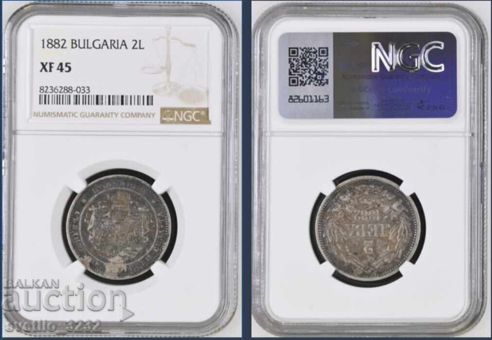 2 лева 1882 XF 45 NGC