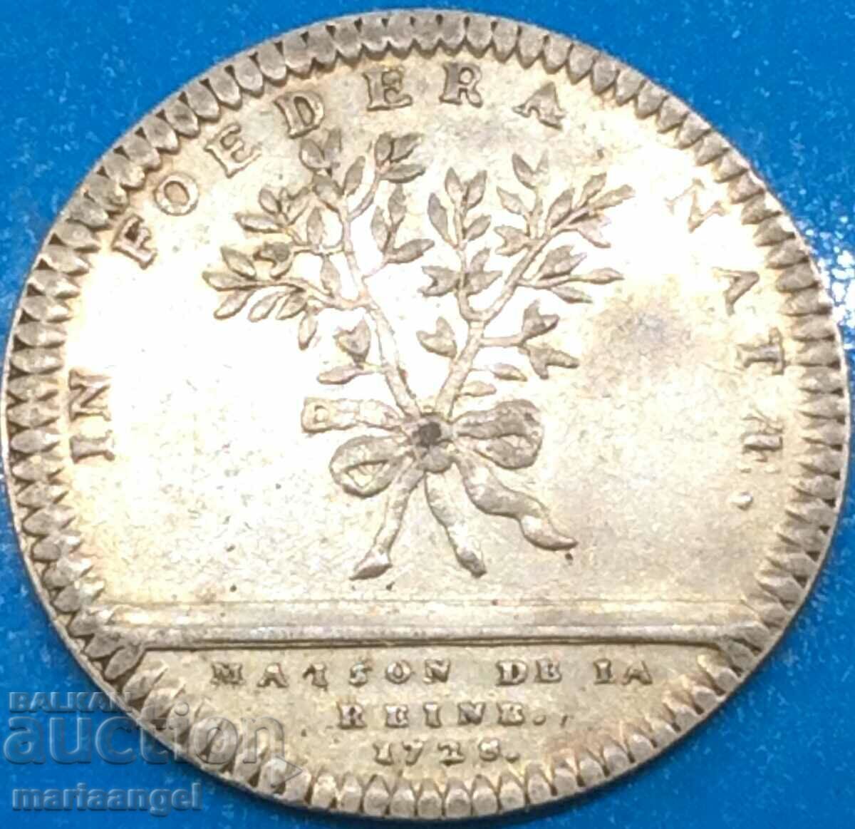 France 1728 Maria Leshtinska 7.33g silver token exc. rare - 6