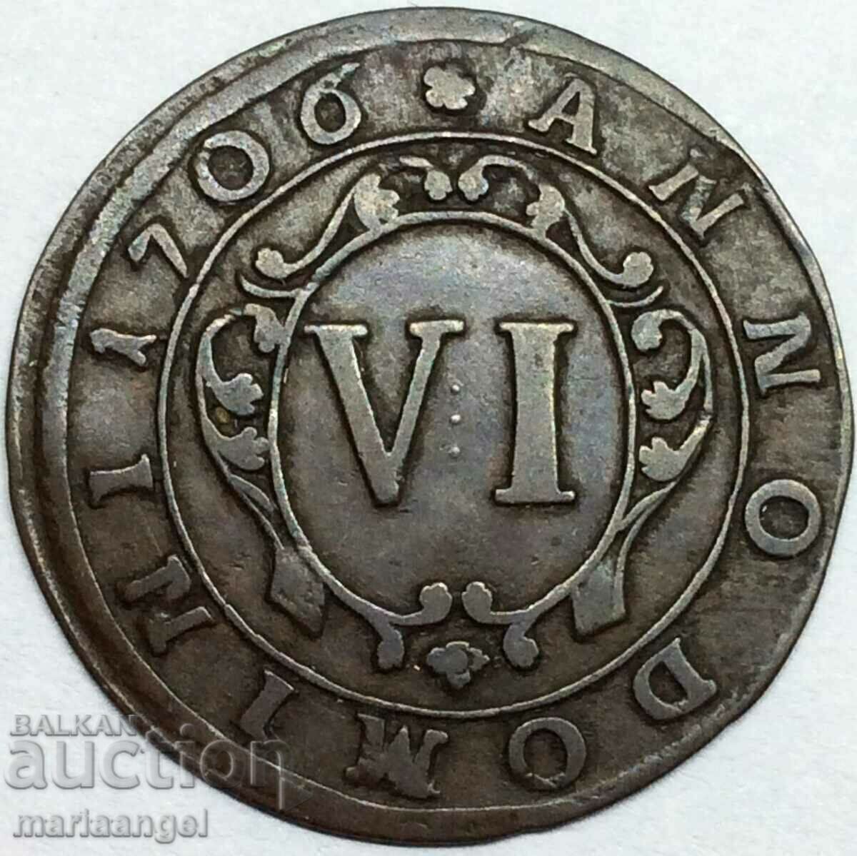 6 Kreuzer 1706 Germany Padeborn Franz Arnold 24mm RARE!