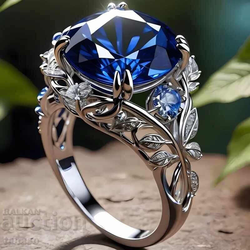 Inel cu zirconiu cubic albastru cu preț 25.00 BGN | € 12.78 Inel cu zirconiu cubic albastru cu preț 25.00 BGN | € 12.78