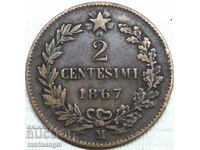 2 centesimi 1867 M - Milan Italy centesimi