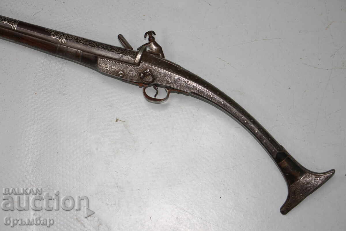 Rare short rifle Arnautka, flintlock with an interesting barrel - 5 Rare short rifle Arnautka, flintlock with an interesting barrel - 5