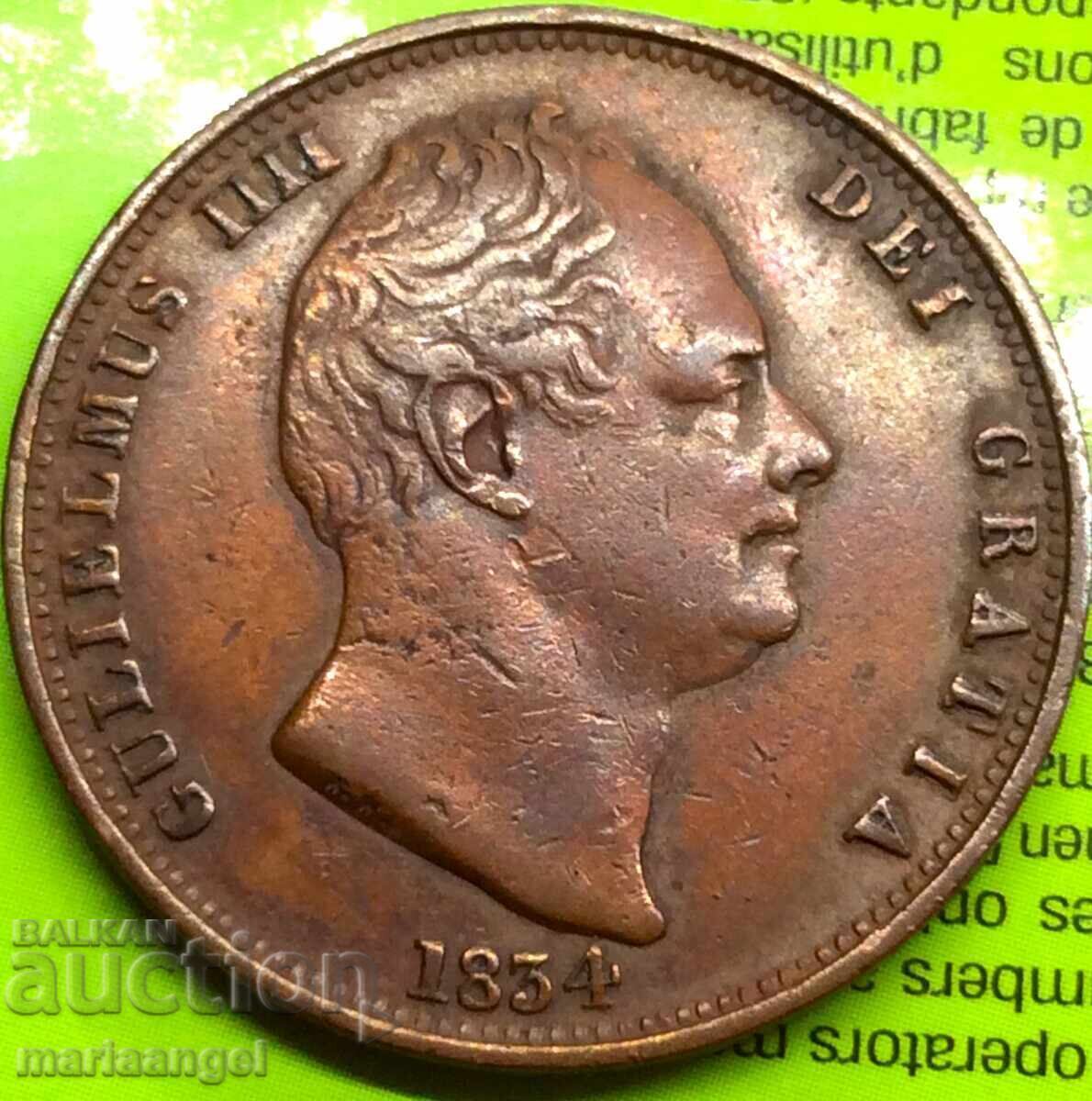 UK 1/2 Penny 1834 King William IV Rare - 6