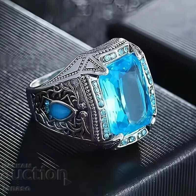 Men's ring with sky blue zircon