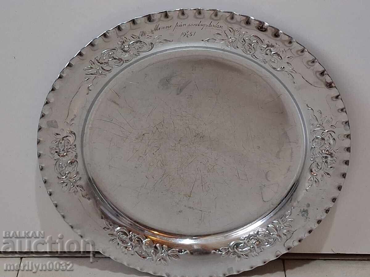 Auction  Old tray, platter, brass serving dish, 1951