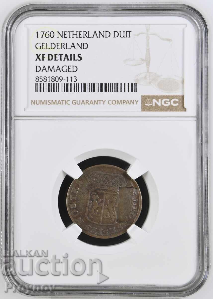 1760 Ολλανδικό Duit Gelderland -μαρκαρισμένο