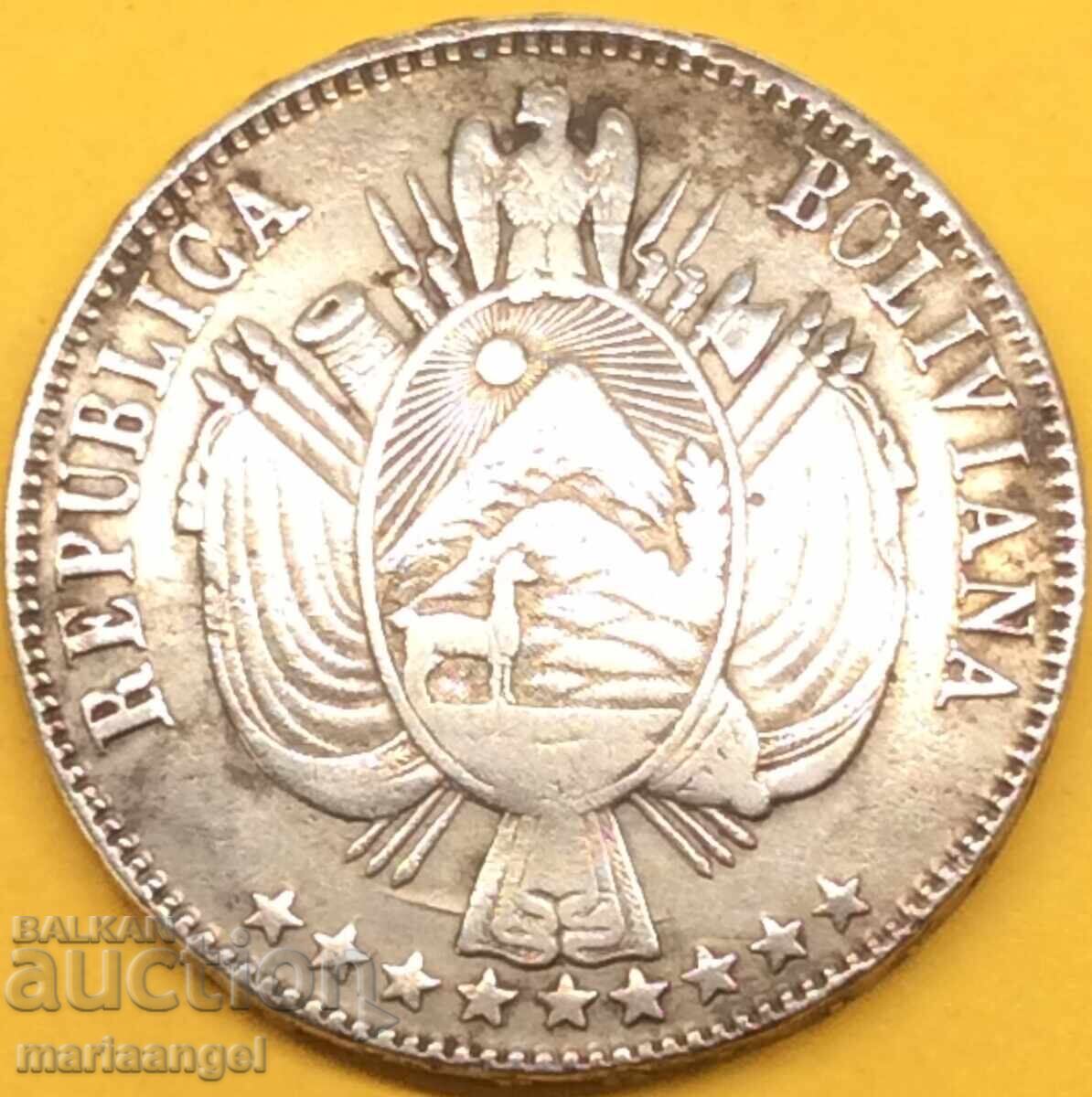 Bolivia 1865 1 boliviano 24.85g silver - extremely rare - 5
