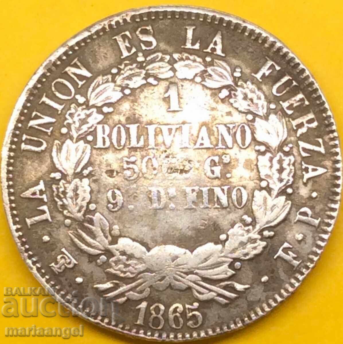 Bolivia 1865 1 boliviano 24.85g silver - extremely rare - 6